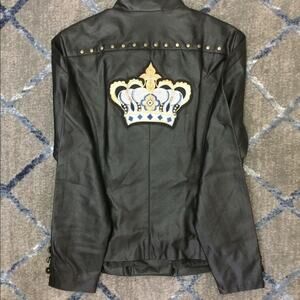 Sheryl Crow Faux Leather Military Jacket-Crown (XL)